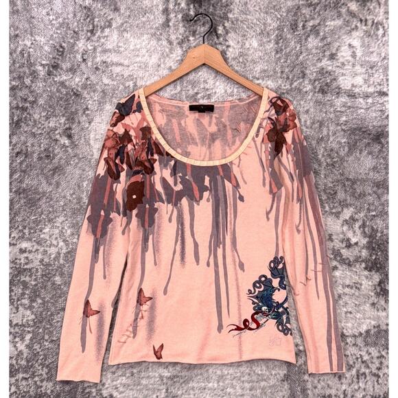 Vintage Raw 7 Cashmere Sweater Large Womens Y2K Pink Grim Reaper - Picture 1 of 7